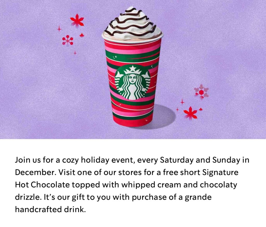 Free Hot Chocolate W/ Regular Drink Purchase At Starbucks ⭐️