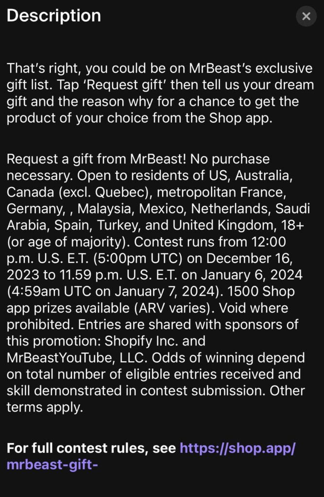 Request A Gift From Mrbeast (Sweepstakes)