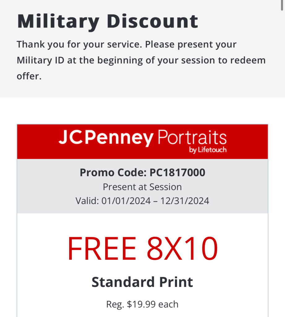 Free 8×10 Photo At Jcpenney For Military Service Members