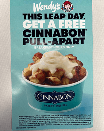 Free Wendy’s Cinnabon On February 29(No Purchase Necessary)