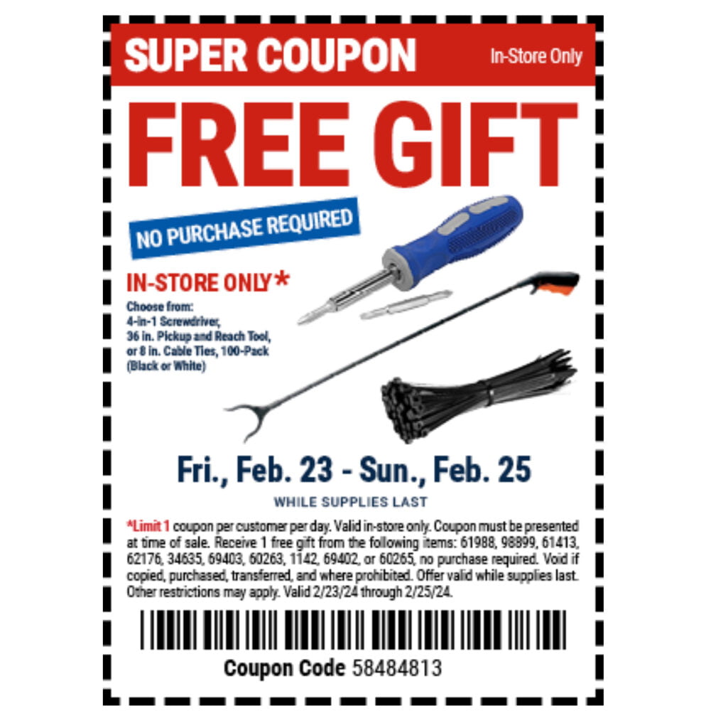 Free Gifts At Harbor Freight (Ends 2.25.24)