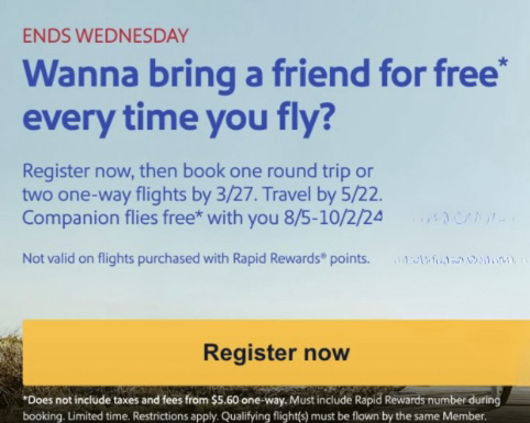 Free Southwest Airlines Ticket (Bogo!) Ends 3/27!