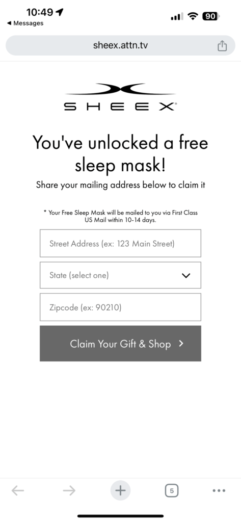 Free Sheex Sleep Mask (Run!)