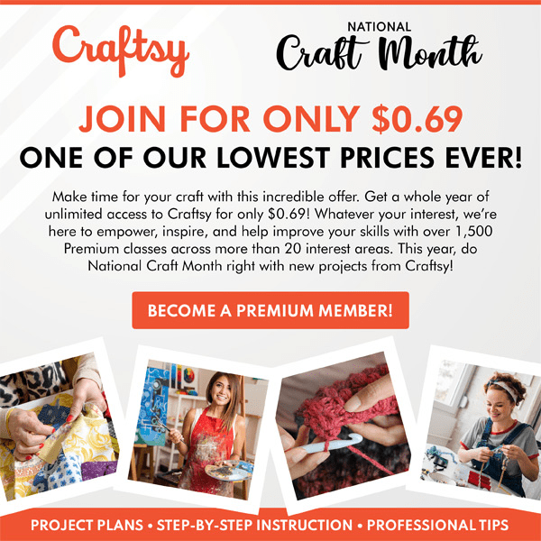 1-Year Premium Membership At Craftsy For Just $0.69 Cents!! (New)