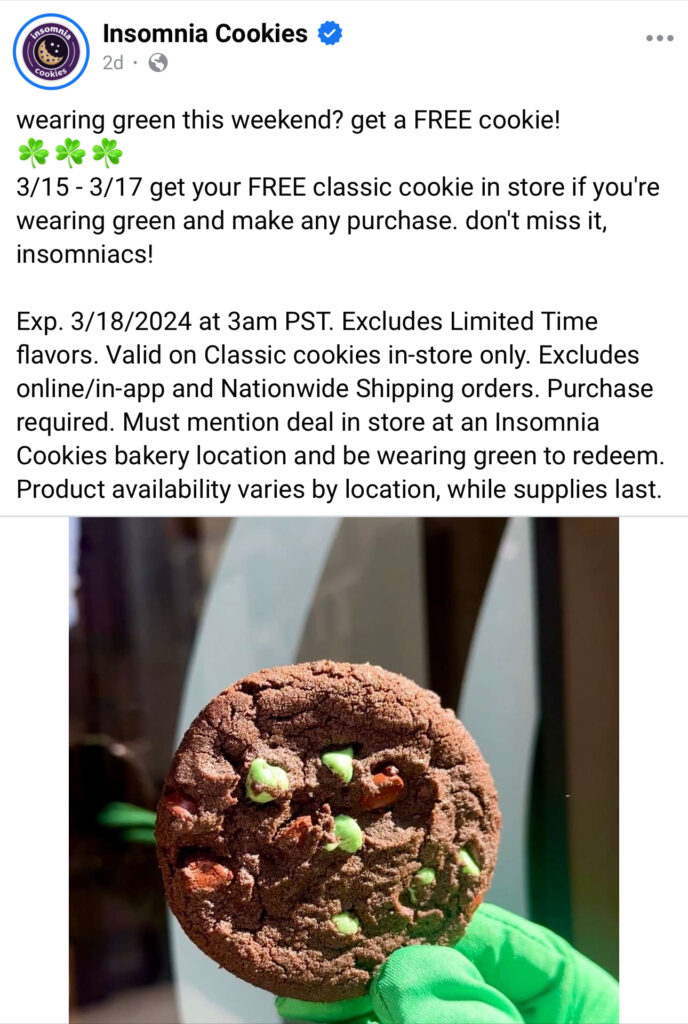 Free Cookie At Insomnia Cookies - Today Only!