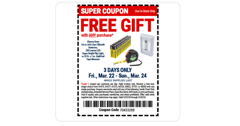 Free Gifts At Harbor Freight With Any Purchase In-Store