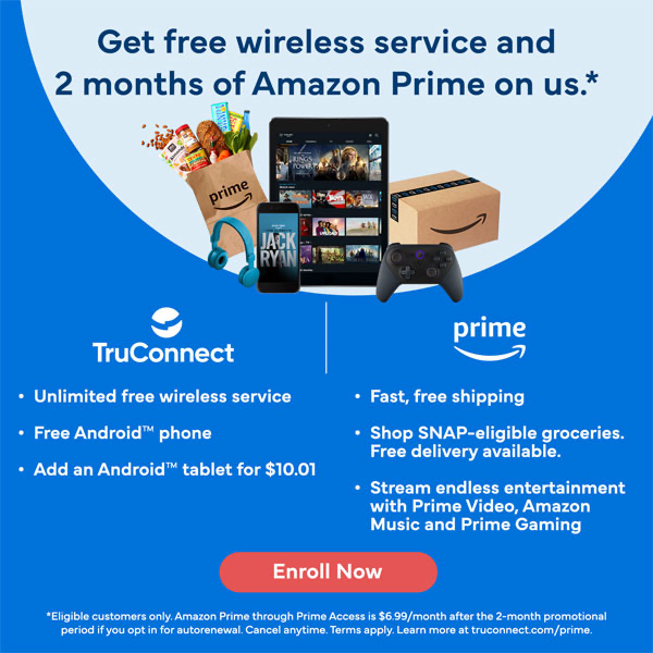 Free Android Phone + Wireless Service + 2 Months Of Amazon Prime!