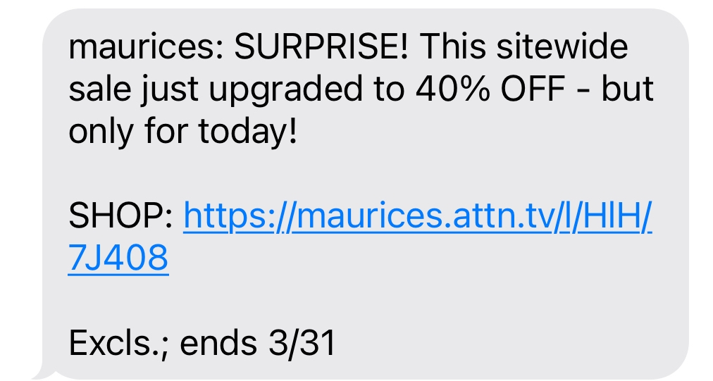 &Lt;S&Gt;Extra 40% Off At Maurices! + 60% Off Girls Clothes!—Ends Today&Lt;/S&Gt; Expired