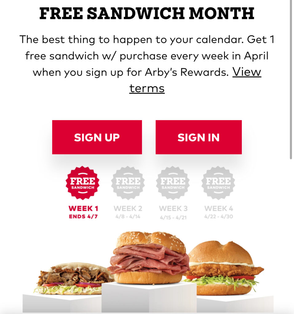 Get A Free Sandwich Every Week In April At Arby’s!