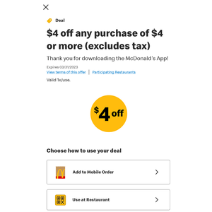 Free Food At Mcdonalds—New $4 Discount Offer