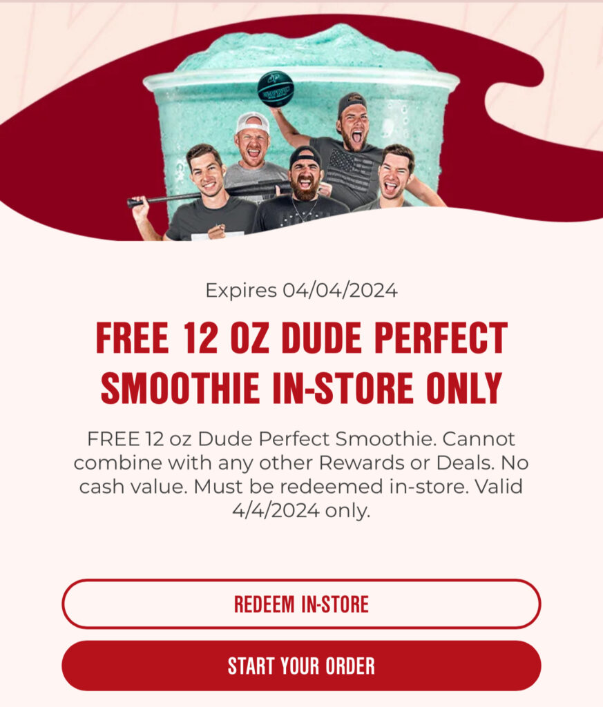 Free 12 Oz Dude Perfect At Smoothie King—Today Only