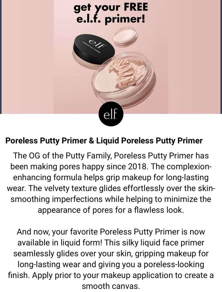 Free Elf Poreless Putty Primer &Amp; Liquid Poreless Putty Primer