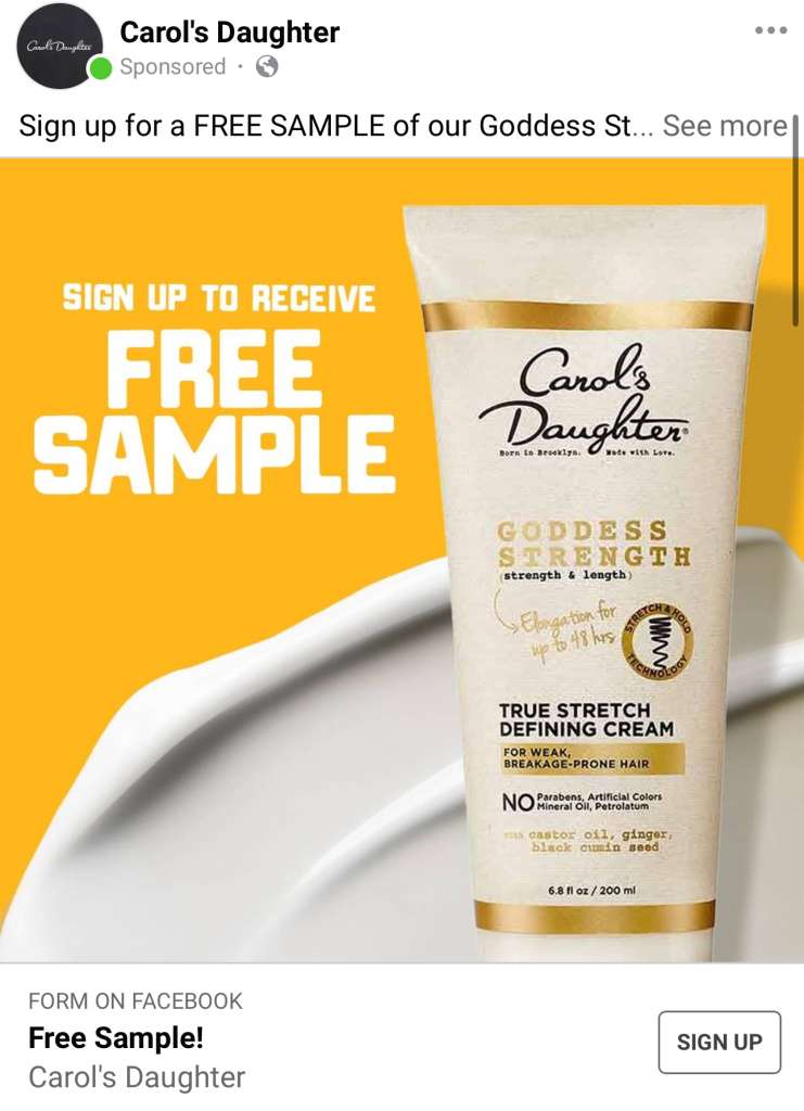 Free Sample Goddess Strength Elongation Cream