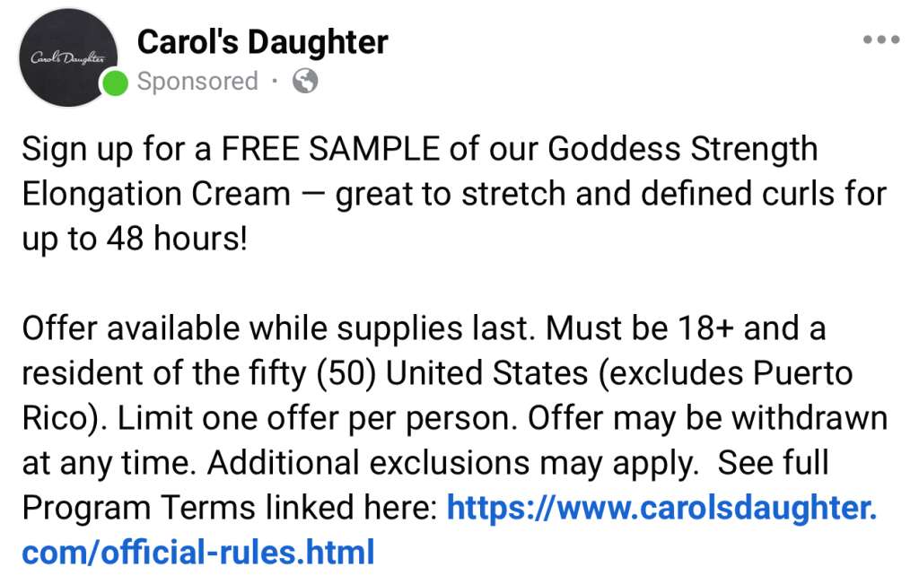 Free Sample Goddess Strength Elongation Cream