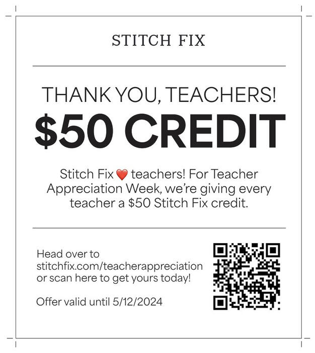 Free $50 Stitchfix Credit For Teachers!