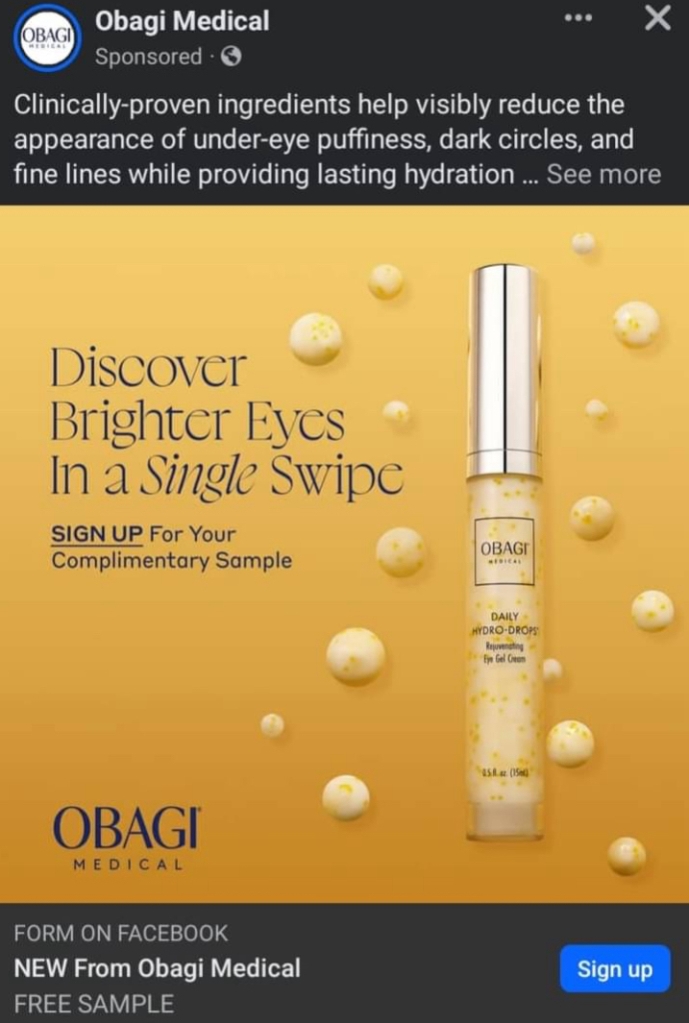 Free Obagi Medical Daily Hydro Drops Eye Gel Cream Sample