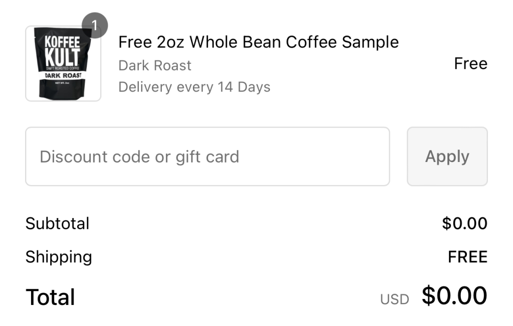 Free&Nbsp;2Oz&Nbsp;Whole Bean Coffee Sample + Free Shipping