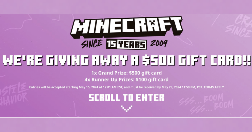 Minecraft Shop 15Th Anniversary Sweepstakes