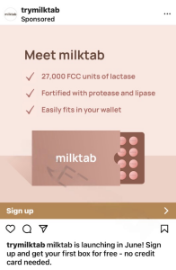 Free Box Of Milktab Lactase Tablets With Free Shipping