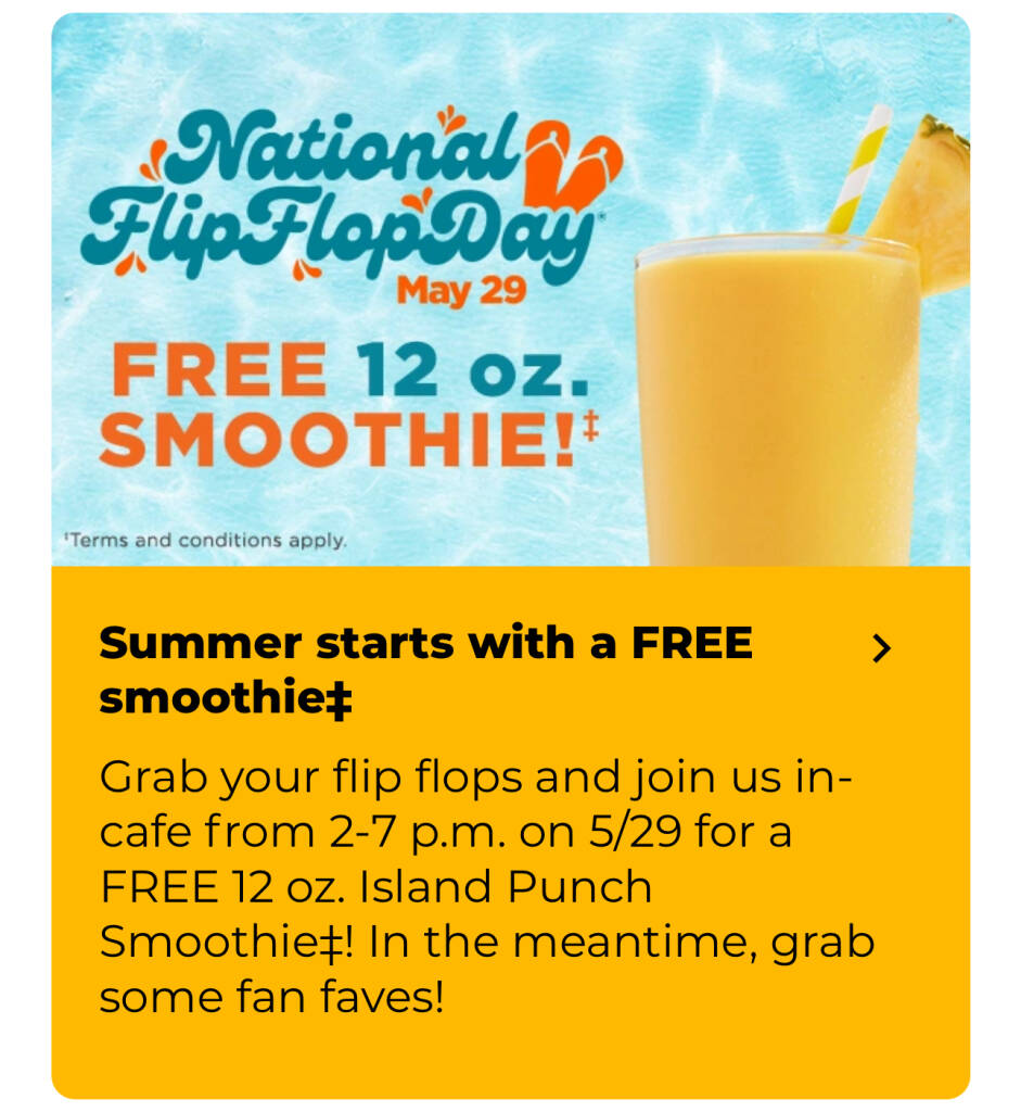 Free 12Oz. Island Punch Smoothie At Tropical Smoothie Today May 29Th