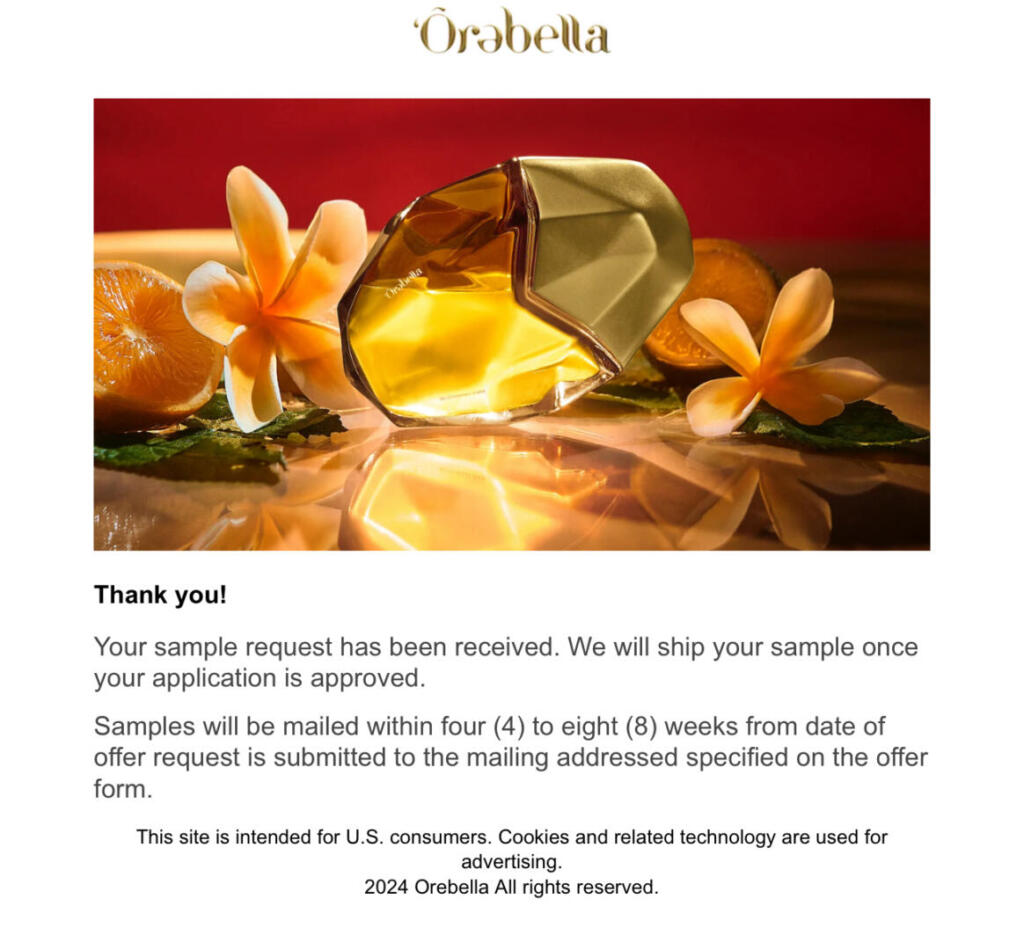 Free Sample Of Orebella Blooming Fire Perfume W/Free Shipping