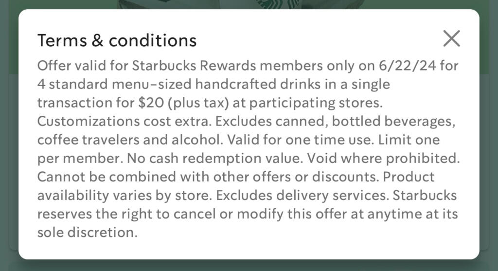 Get 4 Handcrafted Drinks For $20 At Starbucks