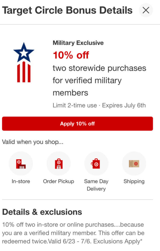 New Coupon Alert: Target Circle Offers 10% Off For Military Members And Veterans