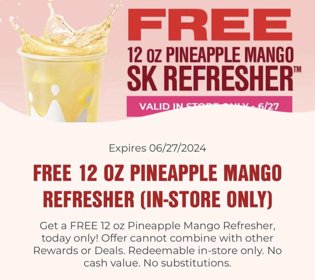 Free 12 Oz Pineapple Mango Refresher At Smoothie King!