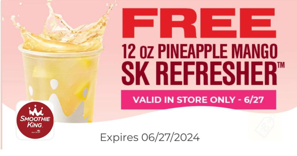 Free 12 Oz Pineapple Mango Refresher At Smoothie King!