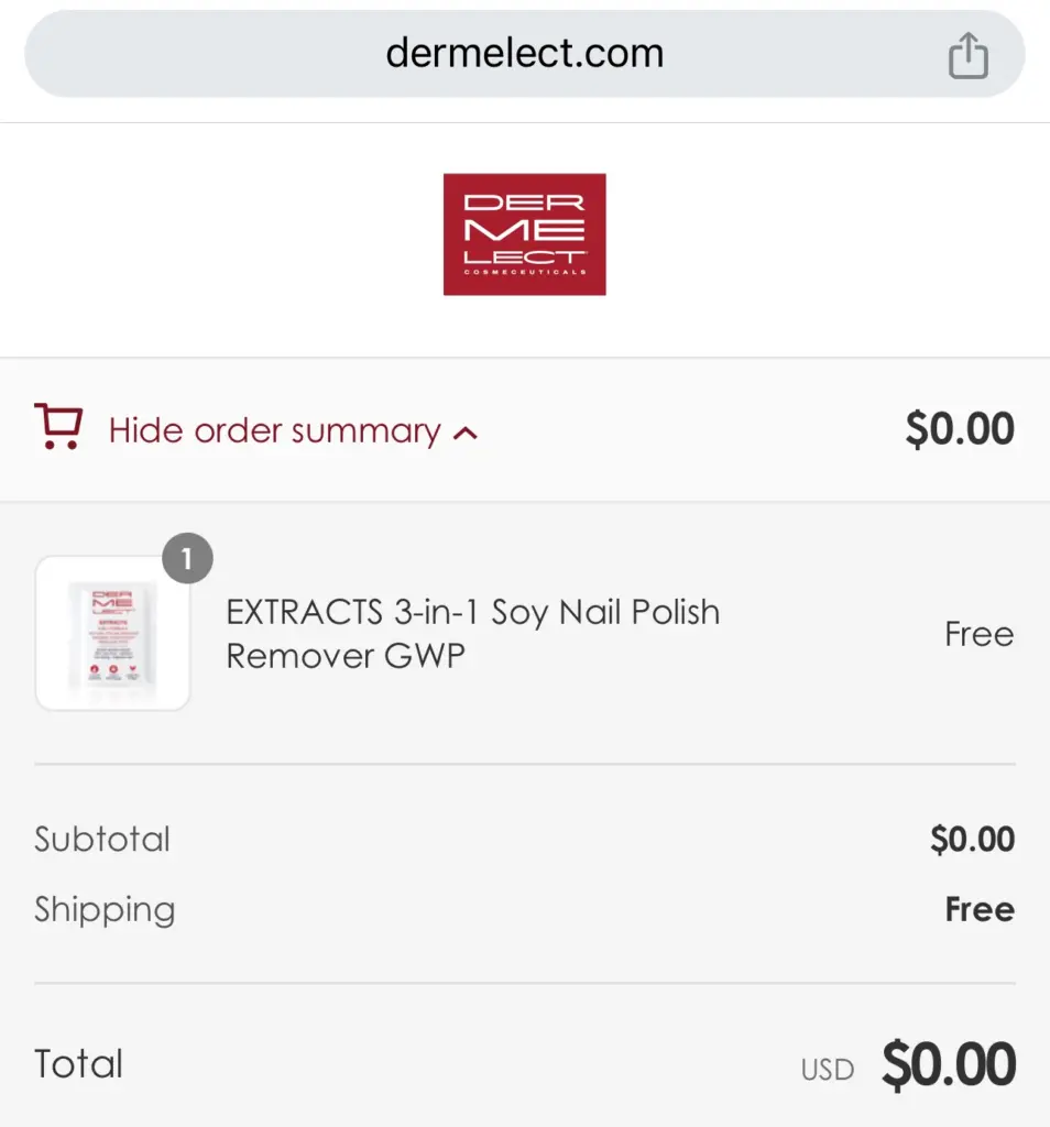 Free Dermelect Cosmeceutical Extracts 3-In-1 Soy Nail Polish Remover Sample