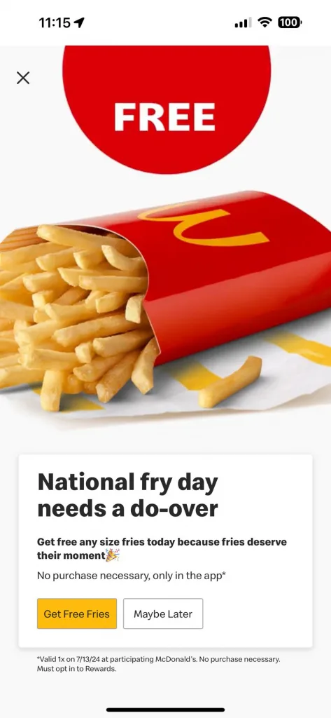 Free Order Of Fries At Mcdonald’s Today Only (No Purchase Req)