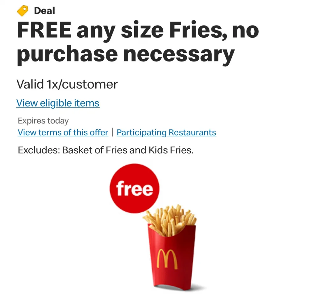 Free Order Of Fries At Mcdonald’s Today Only (No Purchase Req)