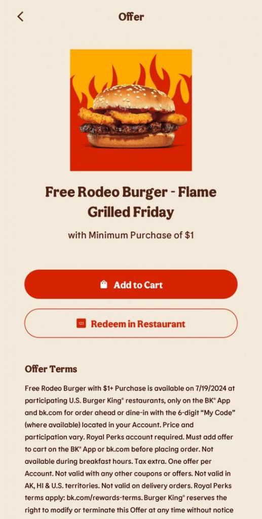 Free Rodeo Burger At Burger King On Flame Grilled (Today Only)