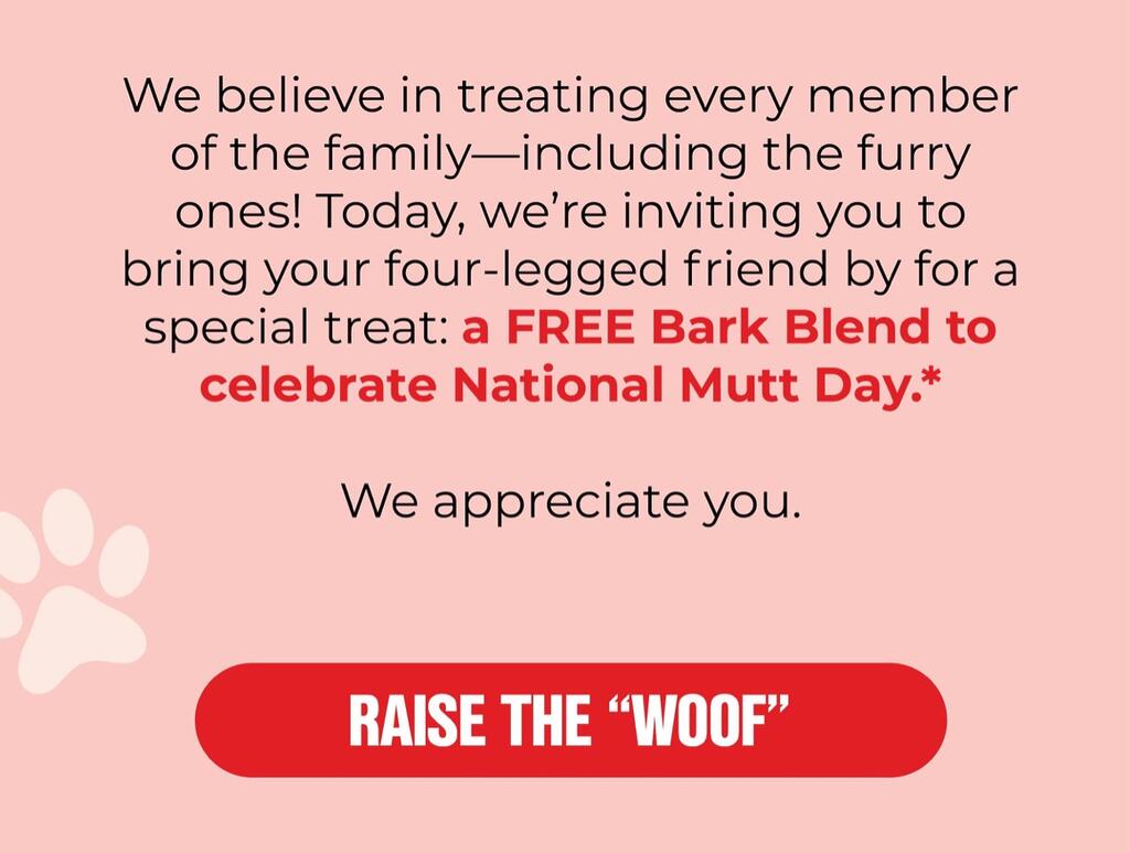 Free Bark Blend For National Mutt Day At Smoothie King!