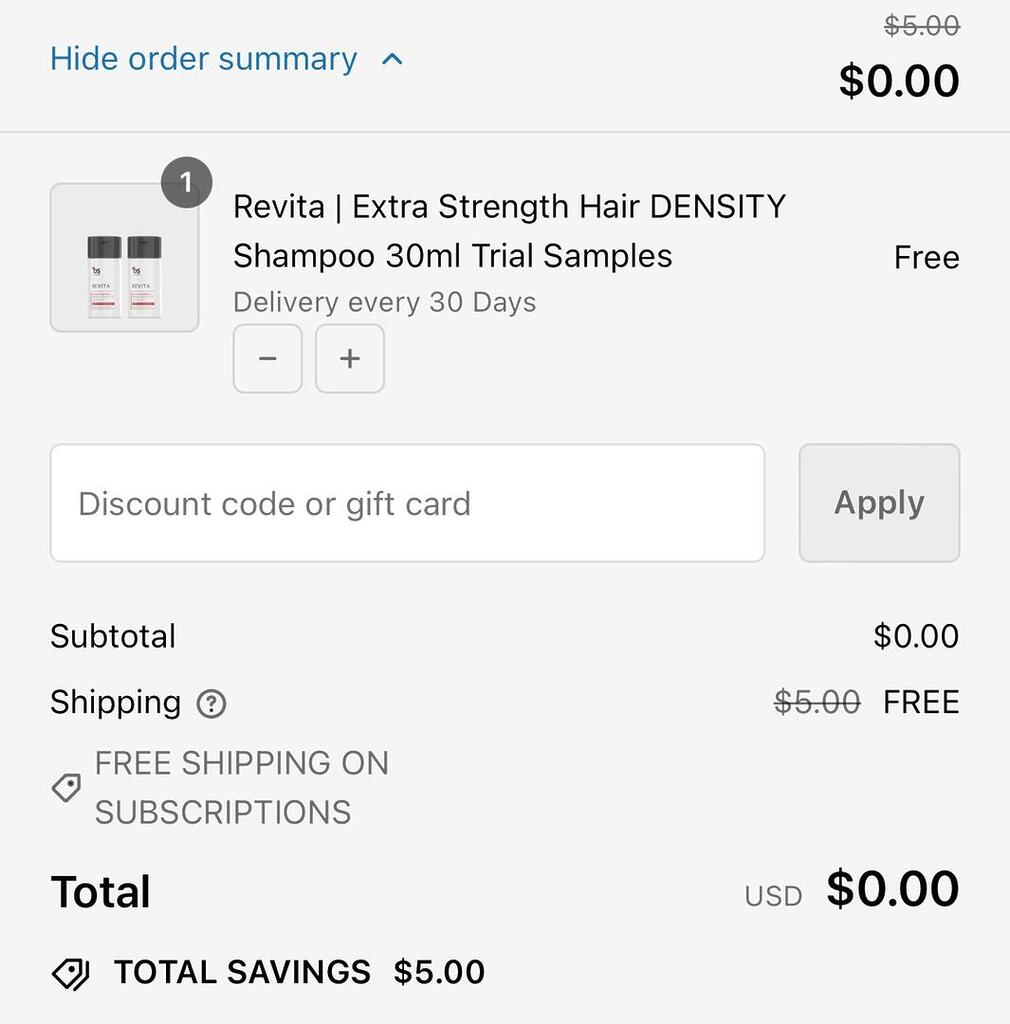 Free Revita Extra Strength Shampoo Trial With Free Shipping!