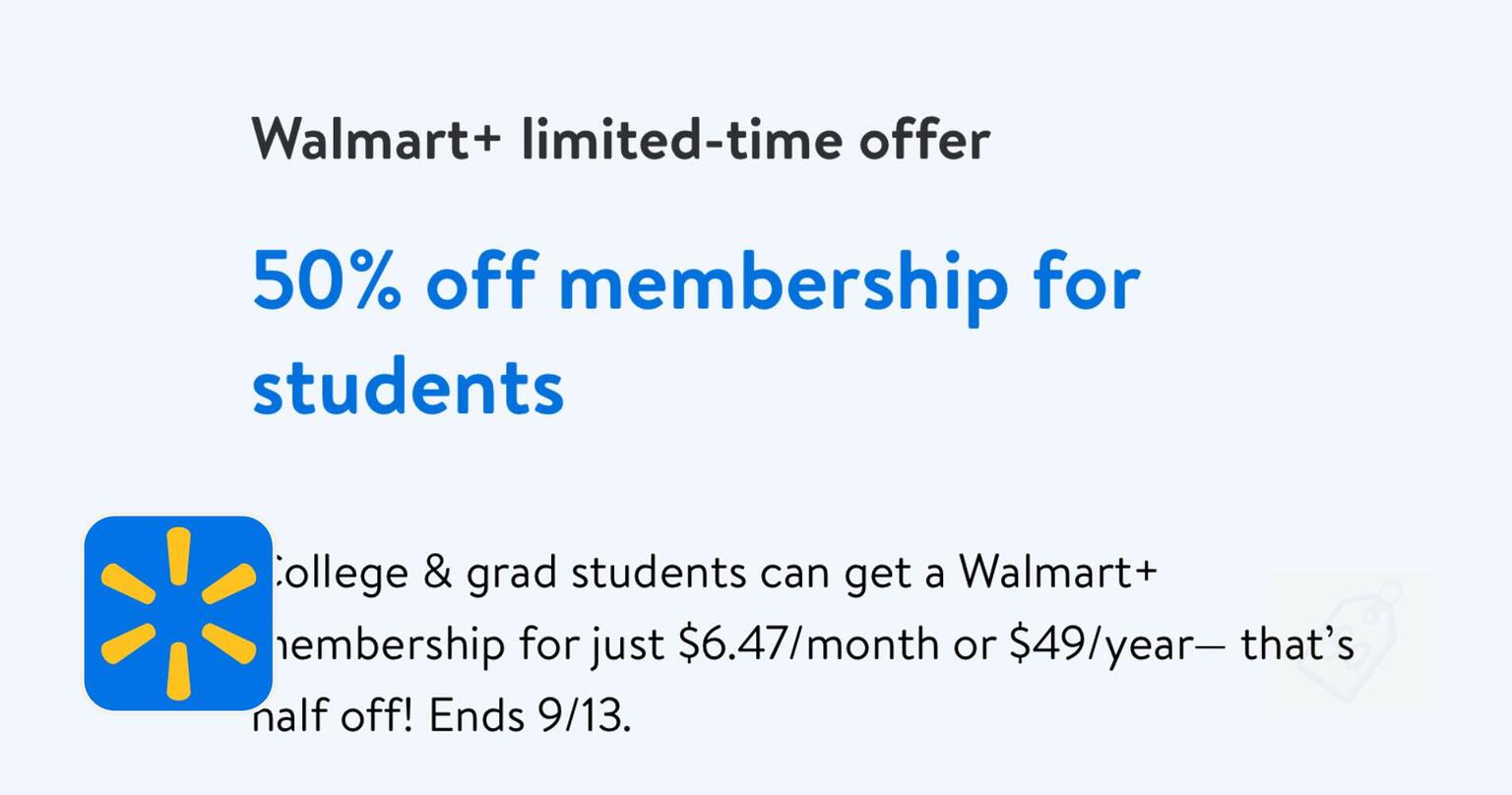 50% Off Annual Walmart+ Membership For Students