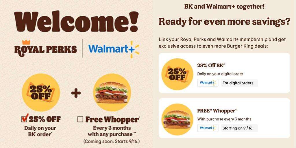 Free Whopper Sandwich Per Quarter For Walmart+ Members