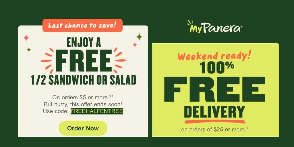 Free Delivery And A Free Half Sandwich At Panera Bread