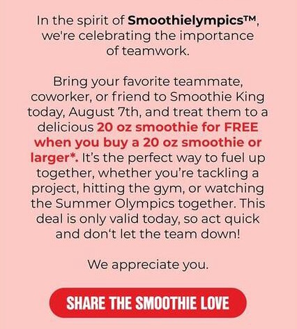 Celebrate Smoothielympics™ With A Free Smoothie At Smoothie King!