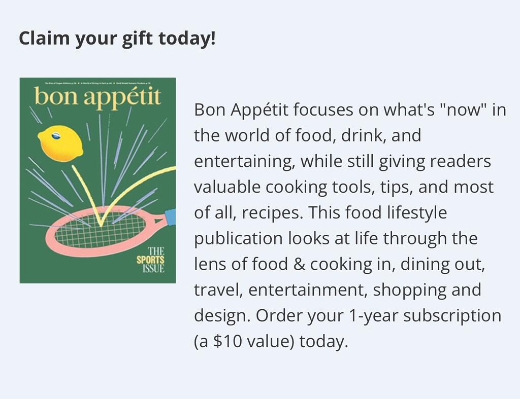 Get A Free Subscription To Bon Appétit Magazine!