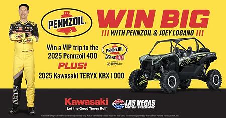 Enter The Pennzoil X Joey Logano Sweepstakes For Your Chance To Win An Incredible Kawasaki Side-By-Side Vehicle Valued At Approximately $20,889.