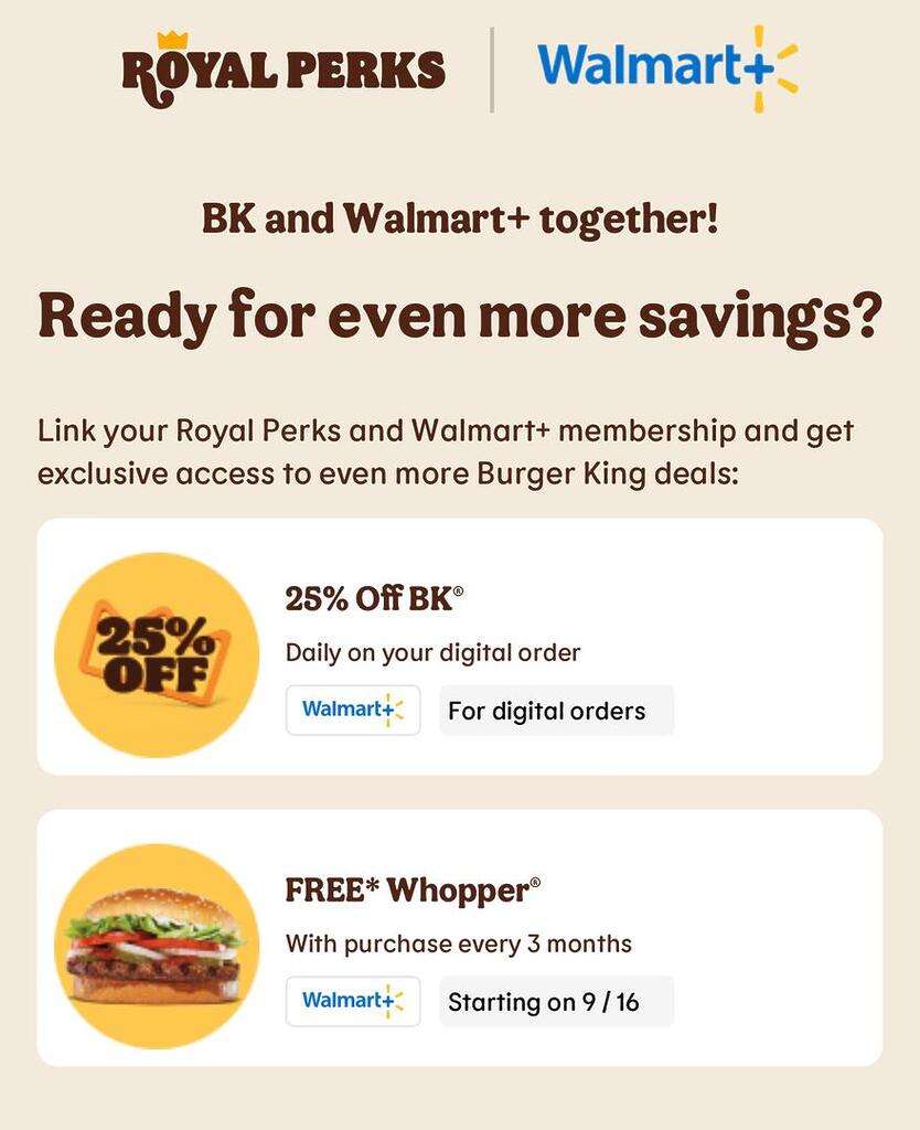 Free Whopper Sandwich Per Quarter For Walmart+ Members