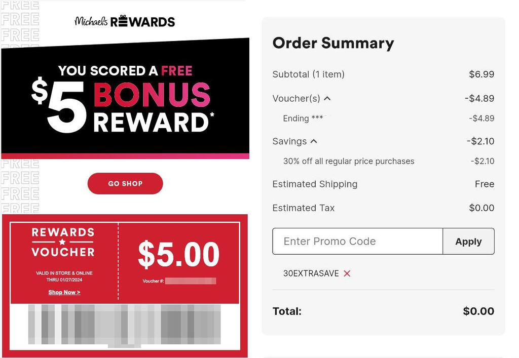 Free $5 Michaels Rewards Voucher (Possible Free Item)