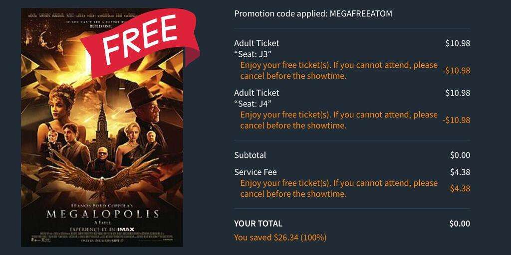 Get 2 Free Movie Tickets To See Megalopolis With Atom!