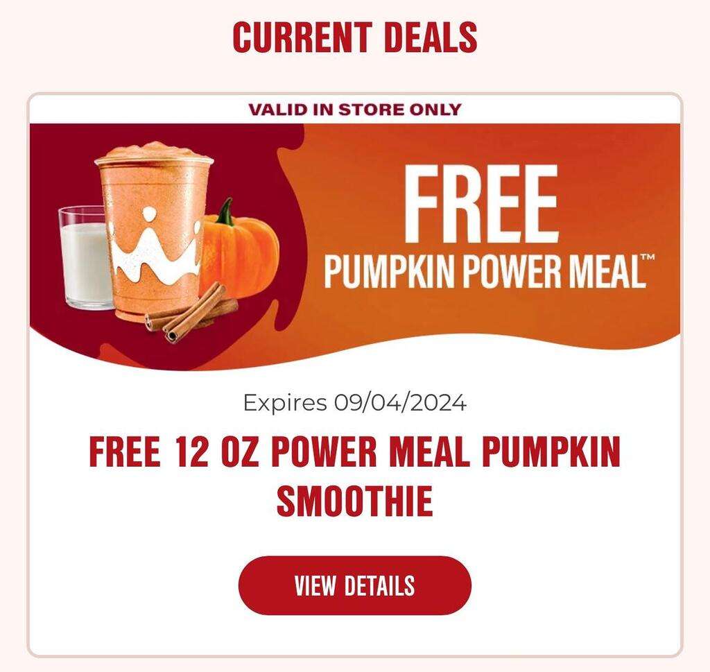 Free 12 Oz. Power Meal Pumpkin Smoothie At Smoothie King – Today Only!