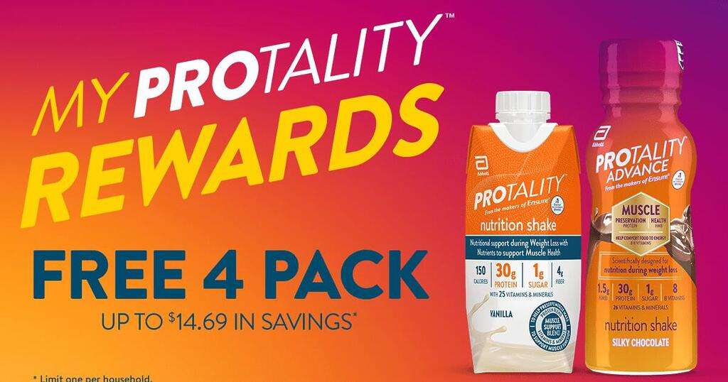 Get A Free 4-Pack Of Protality Nutritional Shakes – Digital Payment (Not A Coupon)