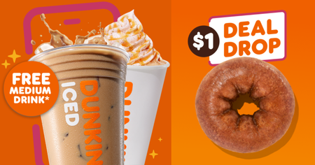 Free Medium Drink + $1 Classic Donut At Dunkin!