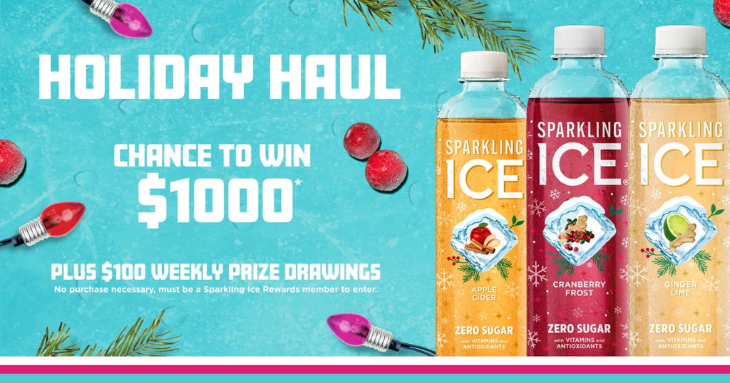 Enter The Sparkling Ice Holiday Haul Sweepstakes – Win A $1,000 Visa Or $100 Gift Card!