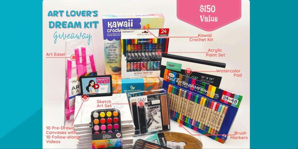 Calling All Art Lovers! Here’s Your Chance To Win The Art Lover’s Dream Kit, Packed With Everything You Need To Create Your Next Masterpiece. Whether You'Re A Beginner Or A Seasoned Artist, This Kit Has You Covered With Over 10 Art Supplies, Including Pre-Drawn Canvas Sets, An Easel, A Crochet Kit, And Paint Sets.