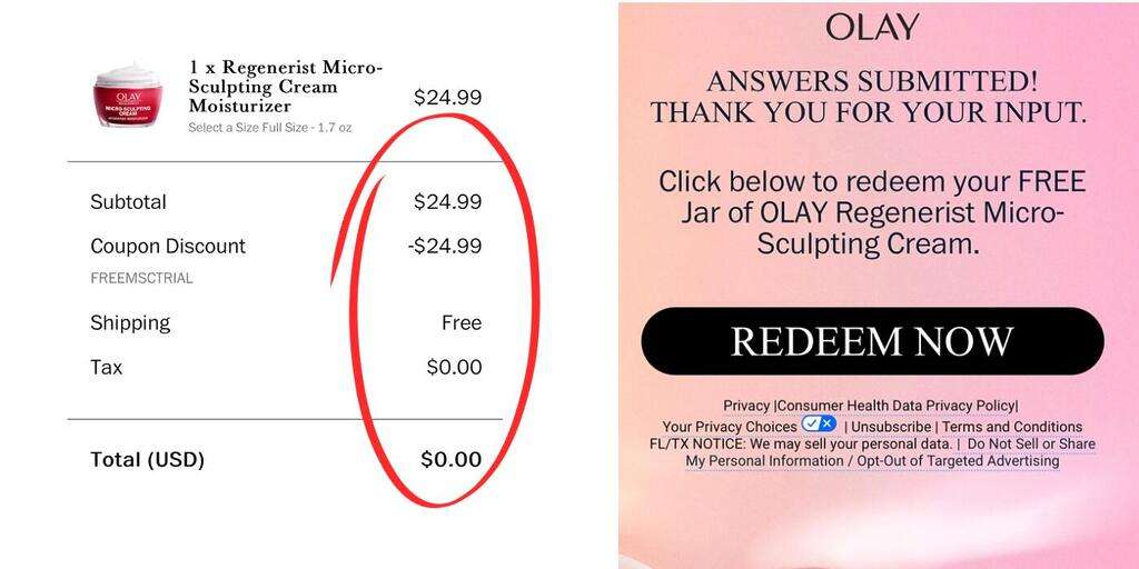 Urgent! Free Olay Regenerist Micro-Sculpting Cream Moisturizer